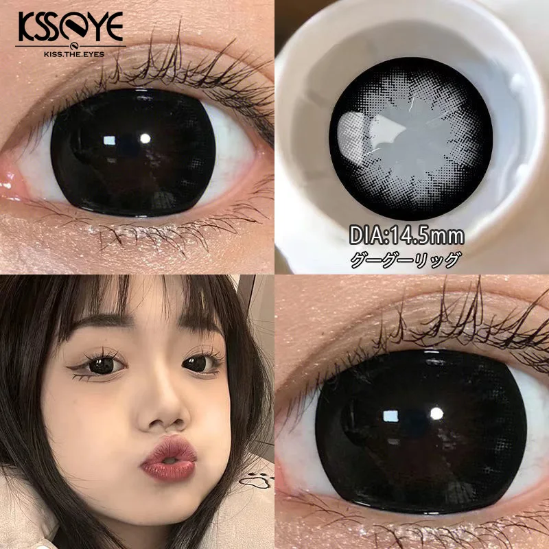 KSSEYE 1 Pair High Quality Black Large Diameter Color Contact Lenses for Eyes Annual Soft Round Beautiful Pupils Fast Shipping