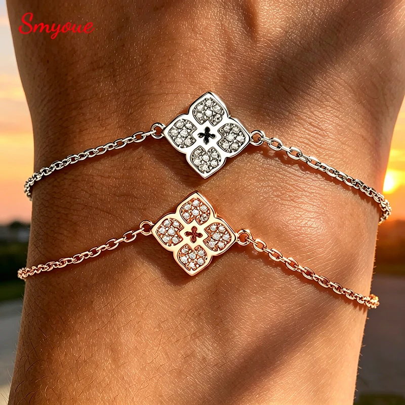 

Smyoue 1mm Flowers Moissanite Bracelets for Women 14-20cm Size Adjustable Chain Classic 925 Sterling Silver Jewelry Plated 18K