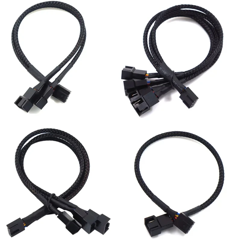 4-pin 1 to 3 Way PWM Fan Splitter Cable, Cooled 1 to 3 Way Tap Sleeve Extension Braided Cable Extension Cable 4-pin