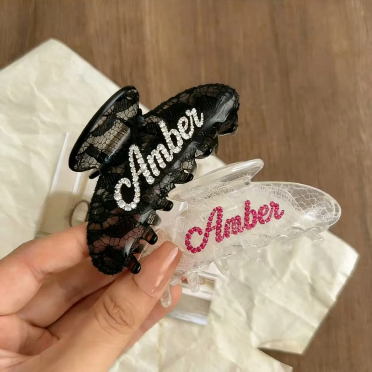 

Handmade Custom Name Hair Clip DIY Fashion Black and White Lace Design Wedding Accessories Women's Headwear Couple Gift