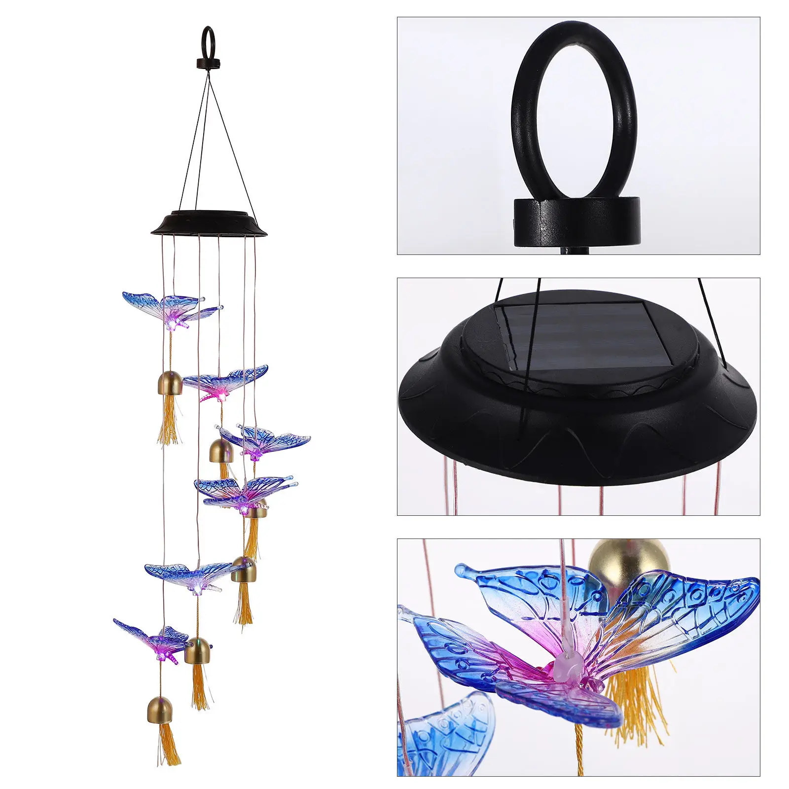 

Vintage Bells Solar Decoration Wind Chime Butterflies LED Outdoor Lamp Light Chimes Lighting