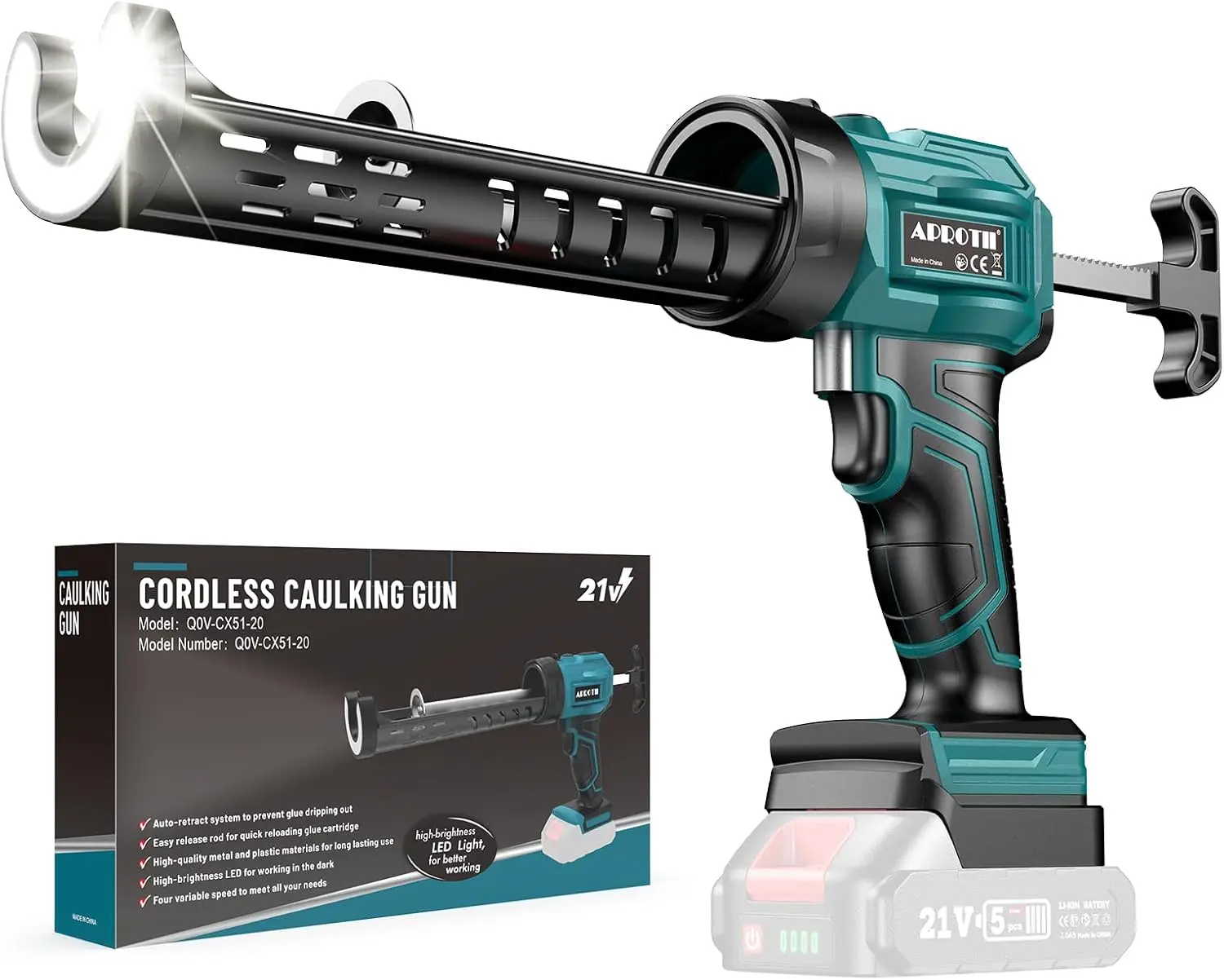 Cordless Caulking Gun Compatible with Makita Battery, Electric Caulk Gun w/ 4 Adjustable Speeds, LED Light, Drip-Free Adhesive