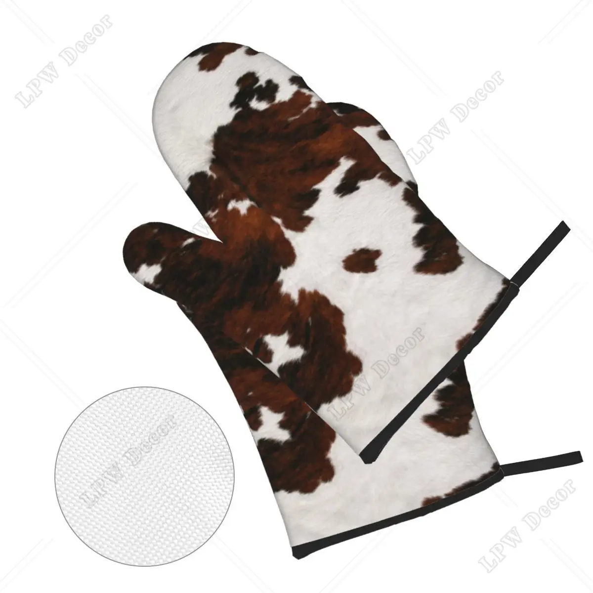 Faux Fur Modern Cowhide Texture Oven Mitts and Pot Holders for Kitchen 4pcs Sets Heat Resistant Baking BBQ Cooking Gloves