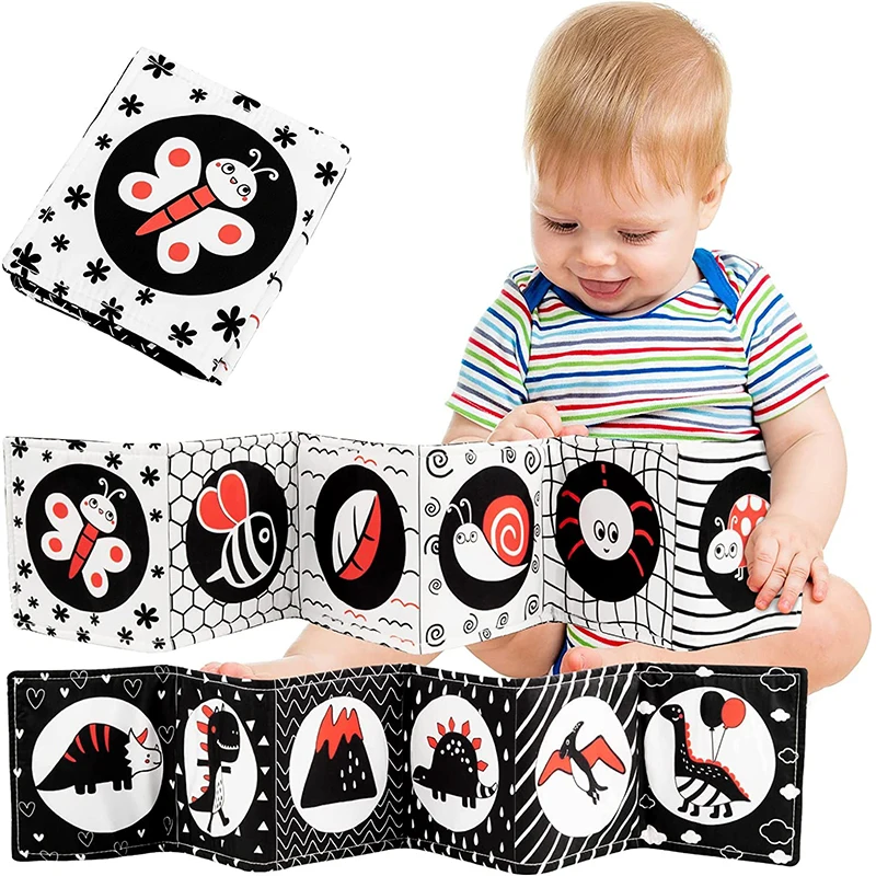 Baby Soft Cloth Book Black and White High Contrast Sensory Toys Early Education Toddlers Sensory Activity Fabric Book for Babies