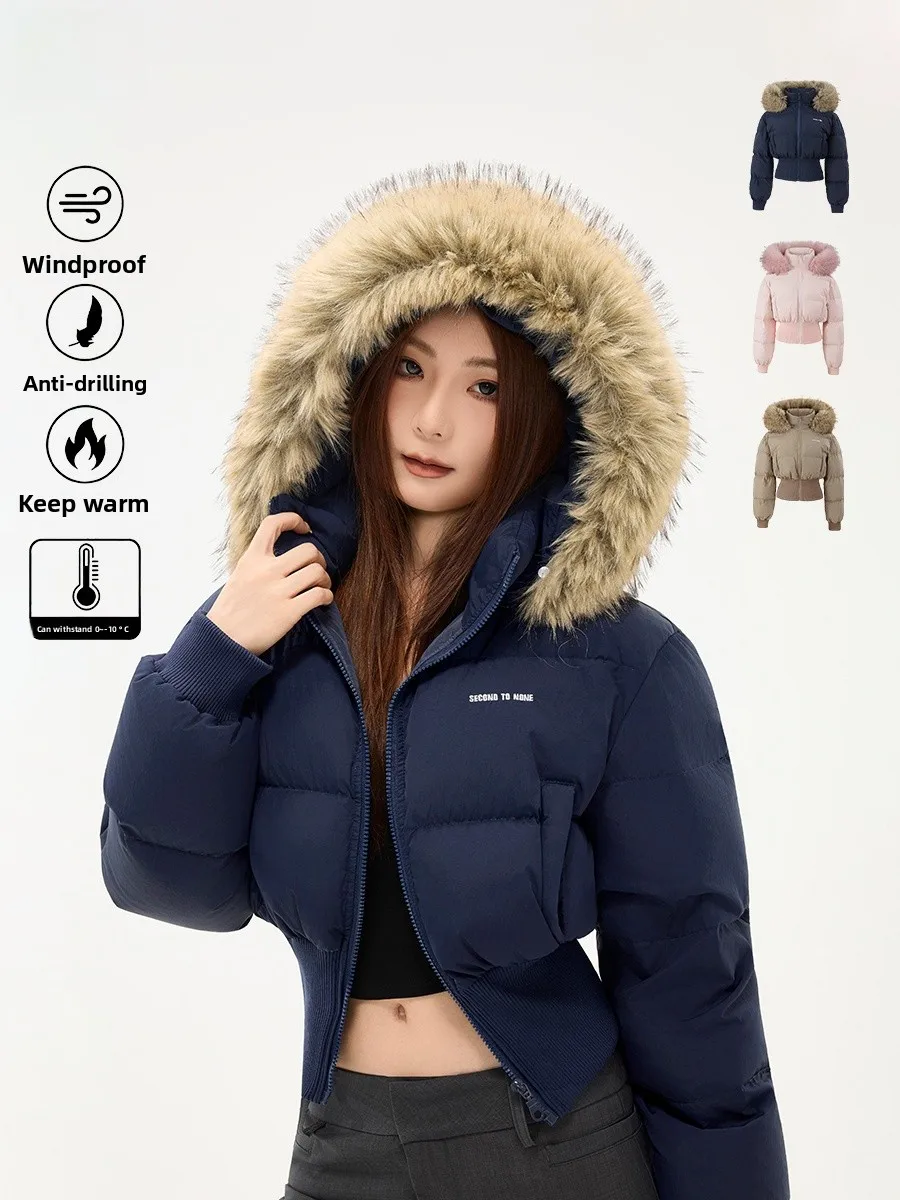

Women's Thiened ort down Jaet 2025 Winter New Sle Waist-Cinching Du down Coat with Hood And Large Fur Collar