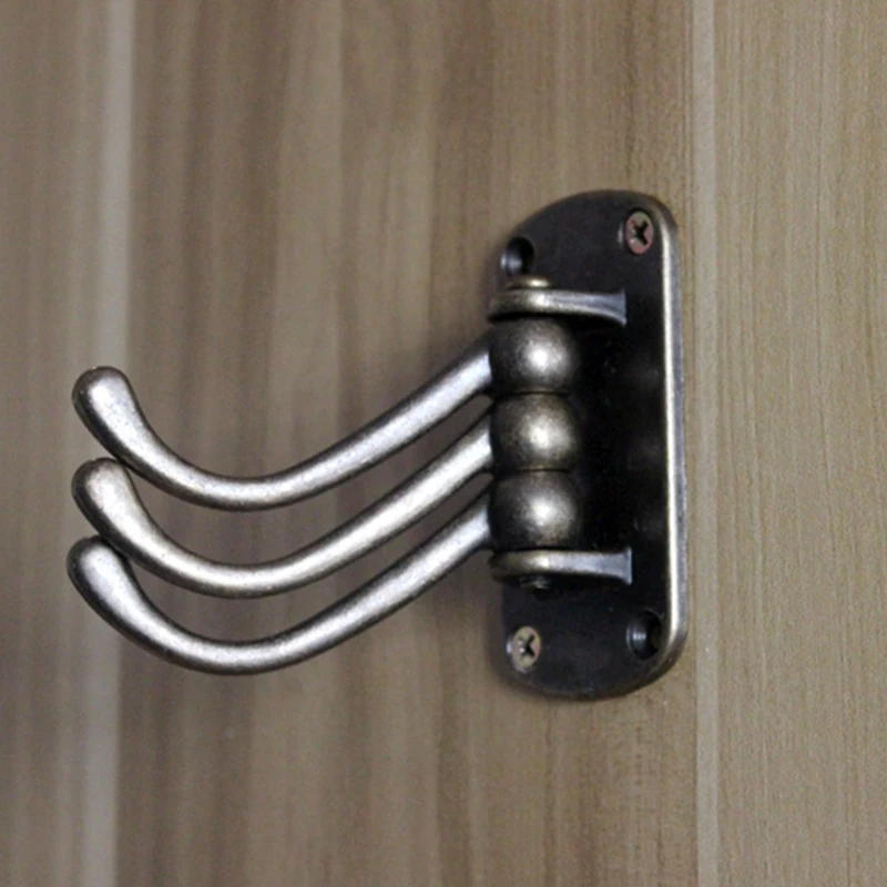 Metal Foldable Cloak Hook, Triple Hook Swivel 3 Hooks, Wall Mounted Home Storage Hanger, No Hole Punching, With Mounting Screws