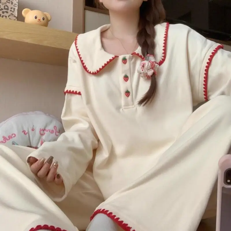 

Женский хлопковый пижамный комплект с длинными рукавами, зимняя теплая одежда для сна, уютная удобная домашняя одежда, домашняя одежда, осенняя новая модель, костюм для сна