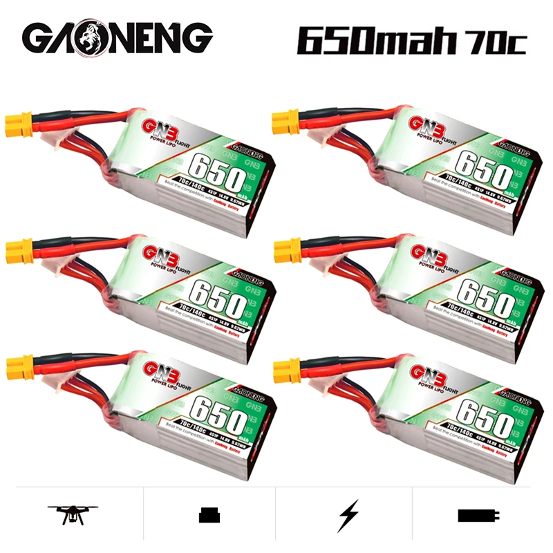 2/4/6/8/10Pcs GNB 14.8V 4S 650mAh HV Lipo Battery 70C/140C for DYS FPV Racing Drone 4 Axis RC Drone Parts with XT30U-F Plug