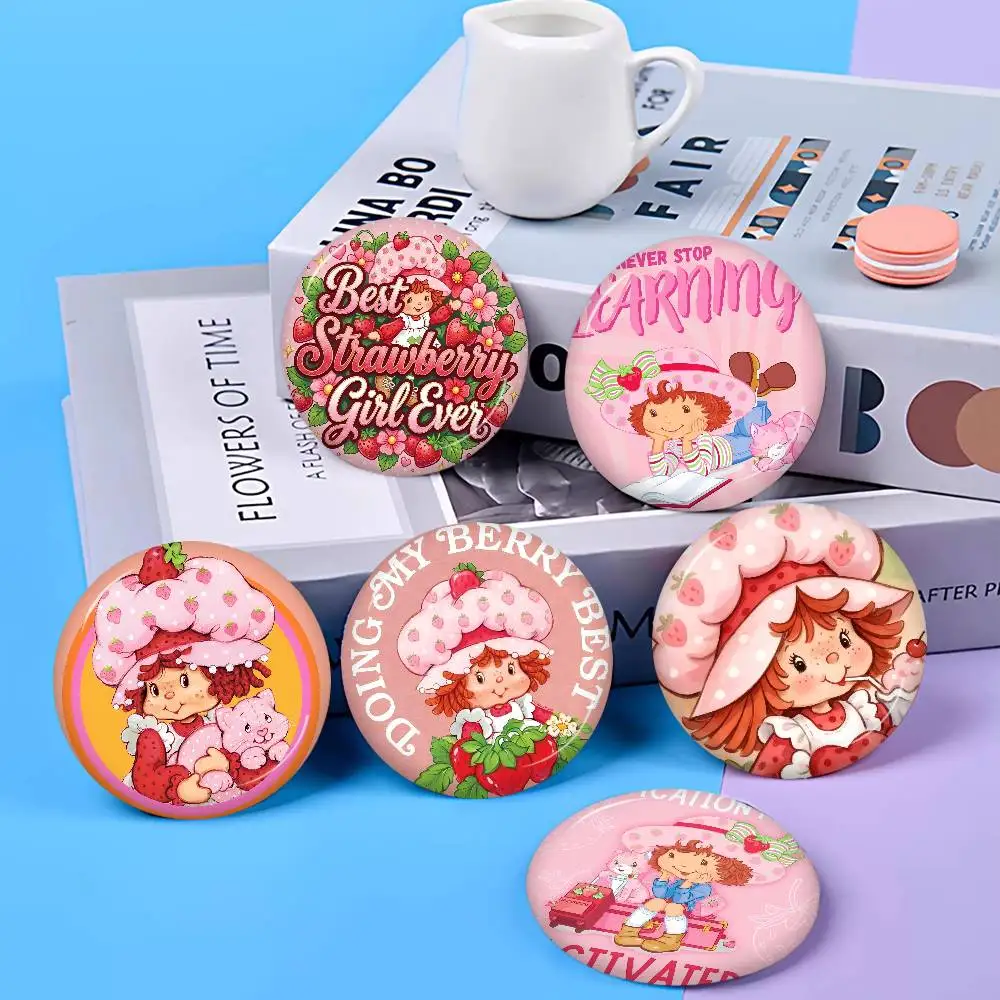 Cartoon Strawberry Shortcake Creative Pins Funny Round Snap-in Brooch Badge Backpack Hat Accessories Jewelry Gifts for Friend