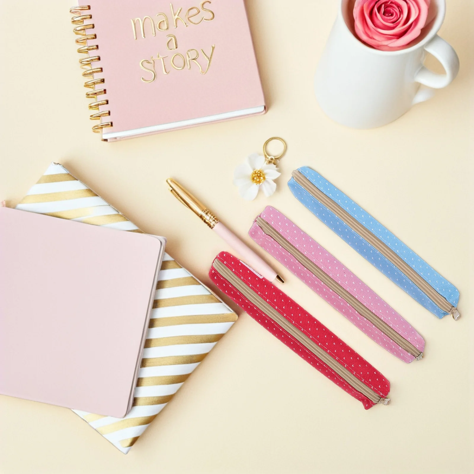 3 قطع من حقيبة أقلام الرصاص اللطيفة: حقيبة أقلام قماشية بلون الحلوى للقرطاسية المدرسية ومفاتيح المكياج والعملات المعدنية وسماعات الأذن وتنظيم محمول #6