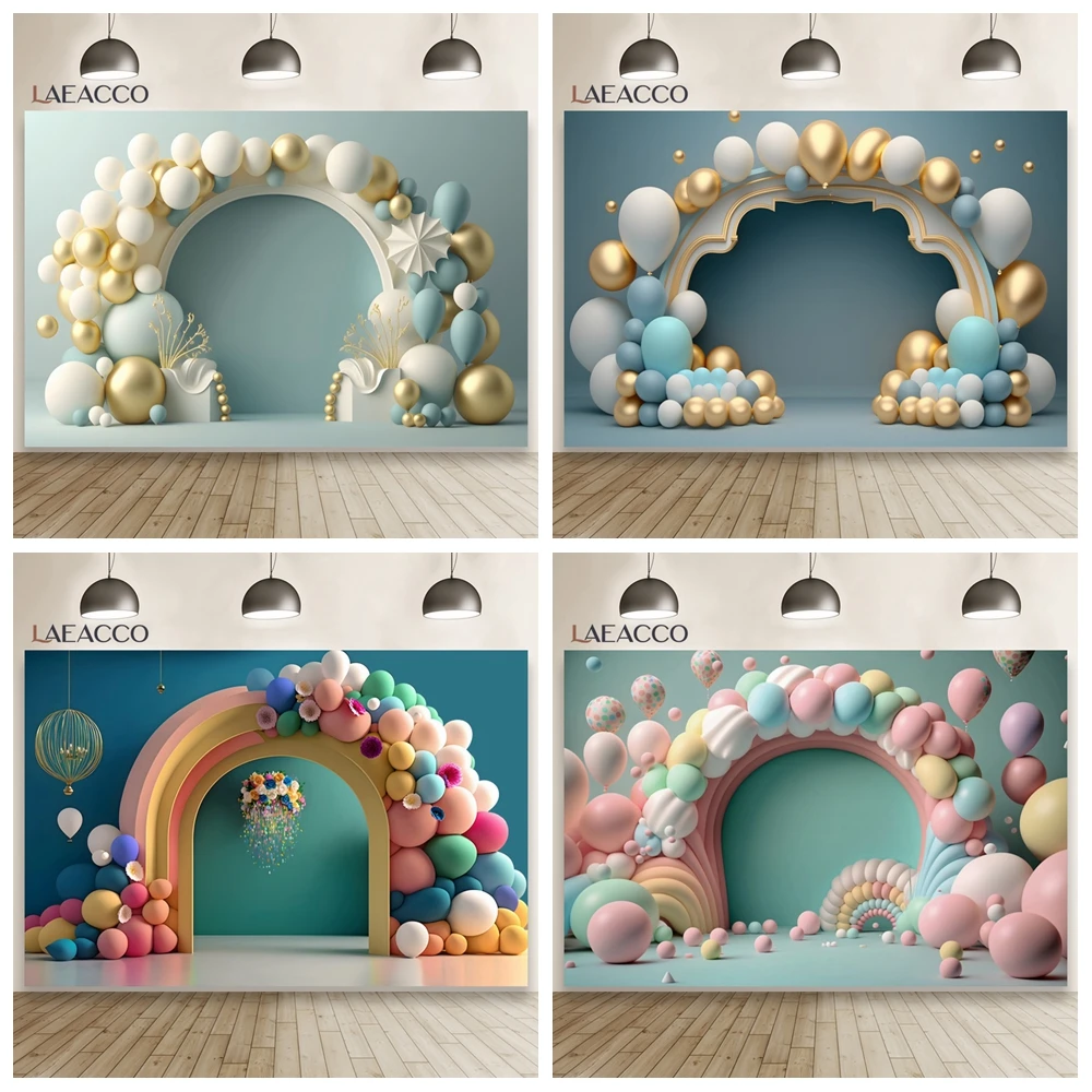 Colorful Balloon Arch Photography Backdrop Heart Balloon Arch Frame Wedding Birthday Party Portrait Photocall Background Studio