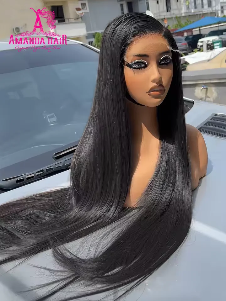 Amanda Kordelzug, bereit zum Tragen, 7 x 5 leimlose Perücken, Echthaar-Perücke, HD-Lace-Frontal-Perücke, 220 % Knochen, gerade Lace-Front-Perücken