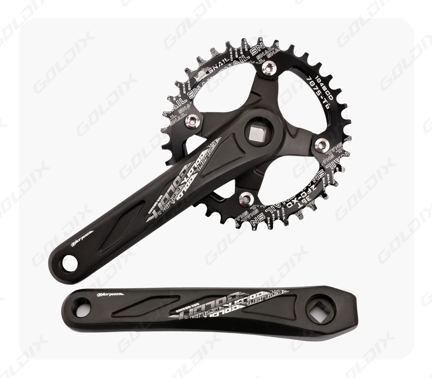 GOLDIX Fahrradkurbelgarnitur mit Vierkantloch, Aluminiumlegierung, MTB-Kurbel, 165/170/175 mm Länge, schmale breite Zähne, 104BCD, 32/34/36/38/40/42T – Detail 11
