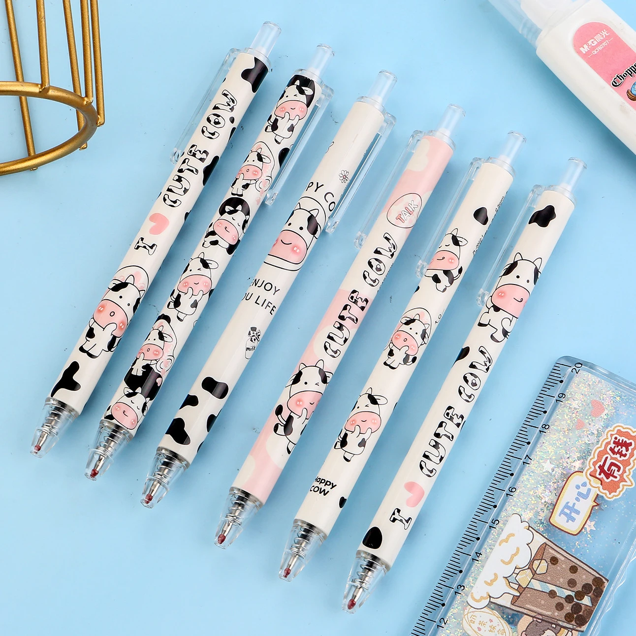 3Pcs/Lot Cute Cartoon Cow Press Gel Pen Kawaii Little Cow Neutral Pen 0.5mm Black Gel Ink Writing Pens Office School Stationery