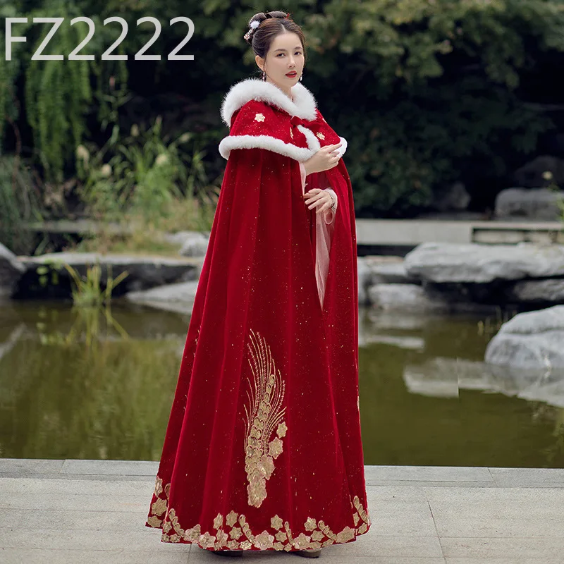 Cloak Hanfu Women's Red Xiuhe Cloak Long Edition Ancient Clothing Fleece Thickened Chinese New