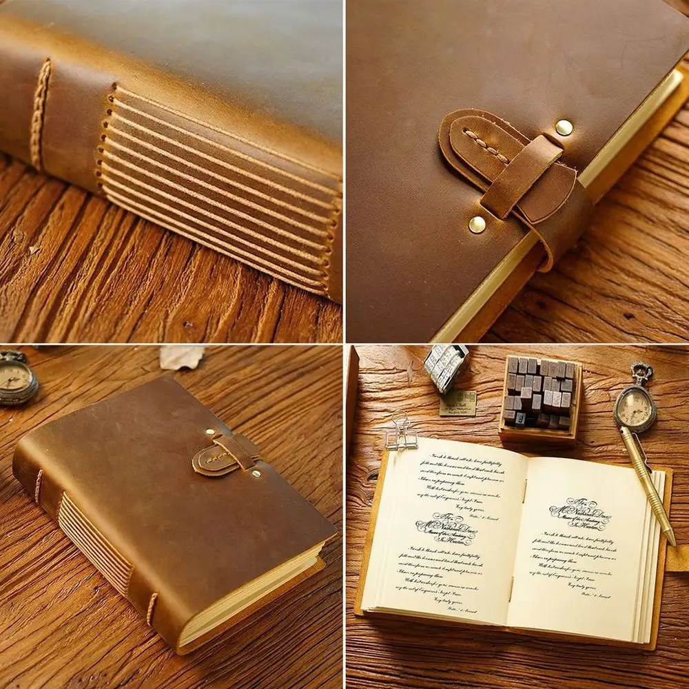 Vintage Leather Bound Journal Handmade Genuine Leather Cover Travel Sketchbook Blank Pages Unlined Daily Notepad