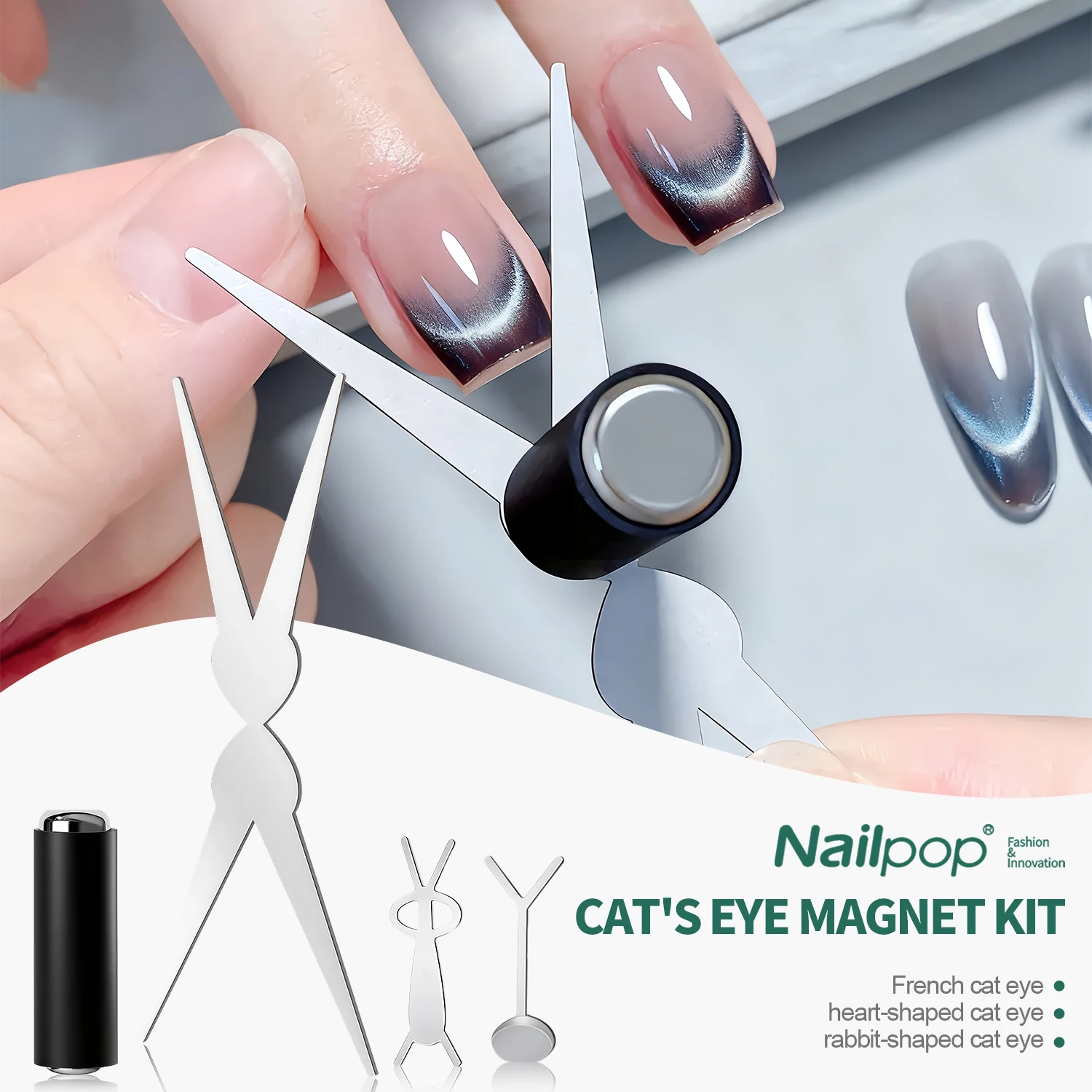 Nailpop-Kit de manicura con imán de ojo de gato, bricolaje, luz ancha francesa, diseño de corazón de conejito, juego de Arte de uñas apto para principiantes, herramientas profesionales