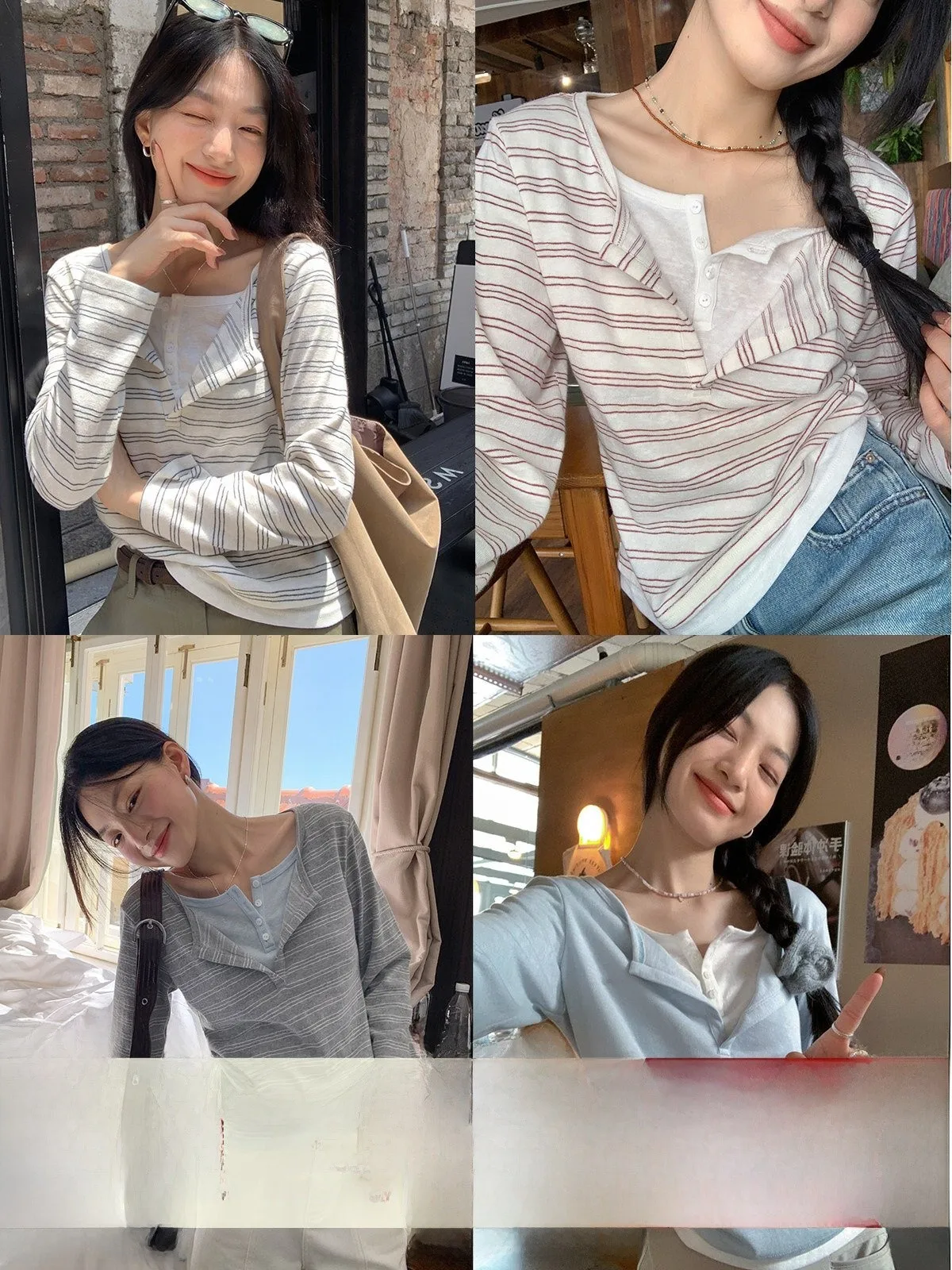 

Sisilyon Chic Striped T-irt Women's Soft Lazy Sle Long Sve Cotton Polyester Autumn Top Bloggers Favorite Fake Two-Piece