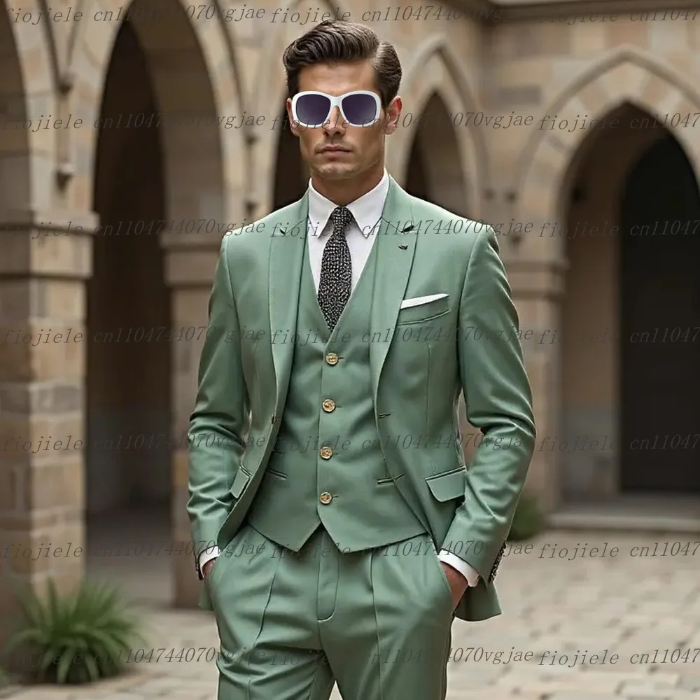 

Для торжественных случаев мятно-зеленый мужской костюм для свадебной вечеринки, жениха, жениха, деловые мужские смокинги на заказ, комплект из трех предметов, куртка, жилет, брюки