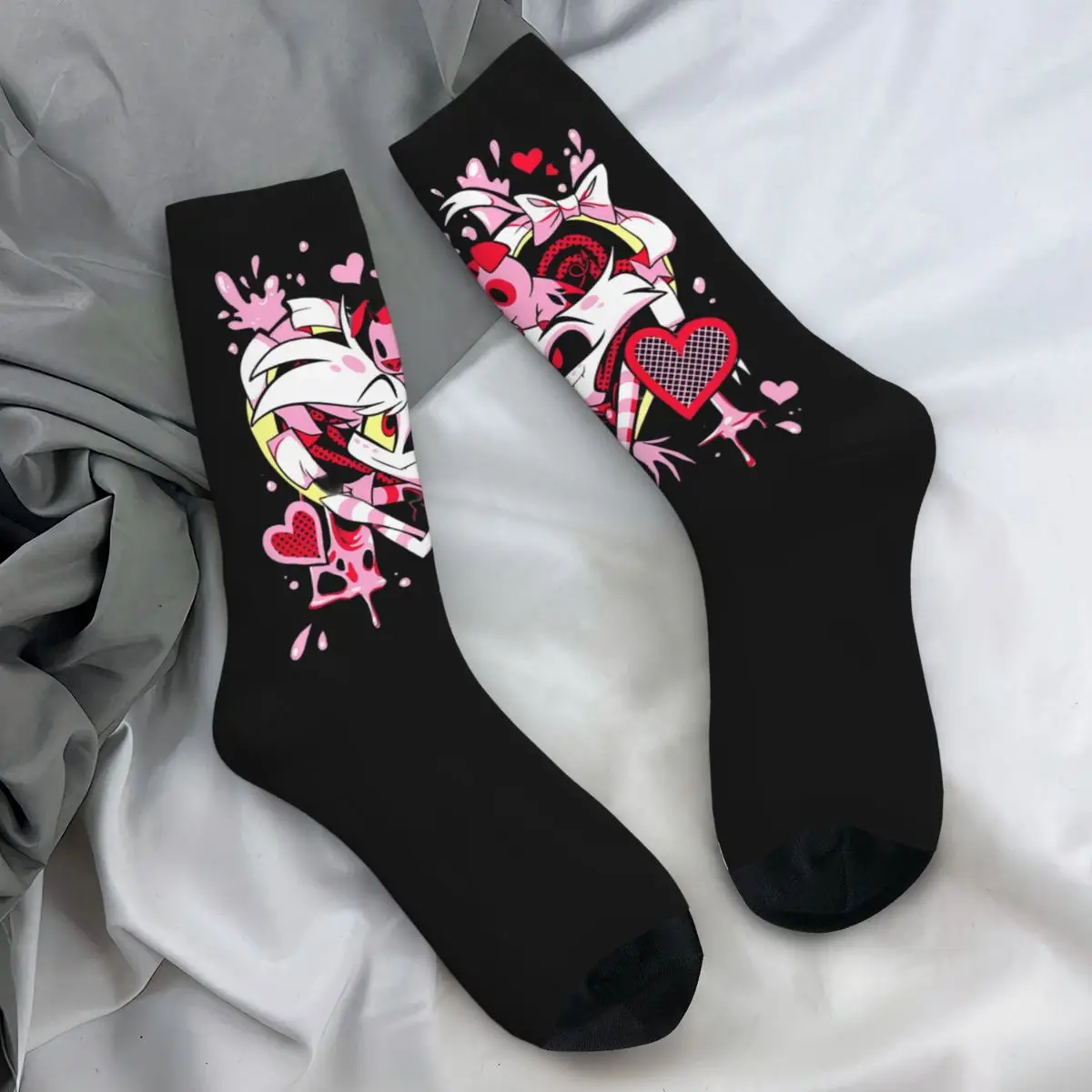 Hazbins Hotels Socks Angel and Husk Casual Stockings Winter Non Slip Men Socks Warm Soft Custom Skateboard Socks