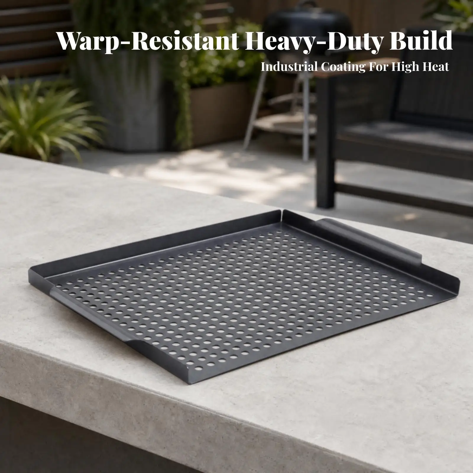 Nonstick Grill Pan for Outdoor Barbecue Kit Rectangular Perforated Roasting Tray with Side Handles for Easy Lifting