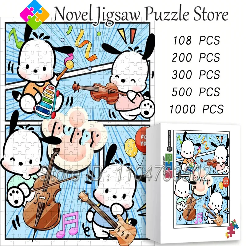Sanrio Pochaccocute Puzzle Gra Logiczna dla Dzieci 108/200/300/500/1000 Elementów Puzzle z Postaciami z Kreskówek DIY Ręcznie Robione Zabawki