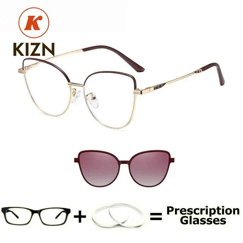 

KIZN Myopia Cat Eye Recipe Clip Magnetic Spectacle Multifocal Progressive Designer Sunglasses Women Eyeglasses Prescription