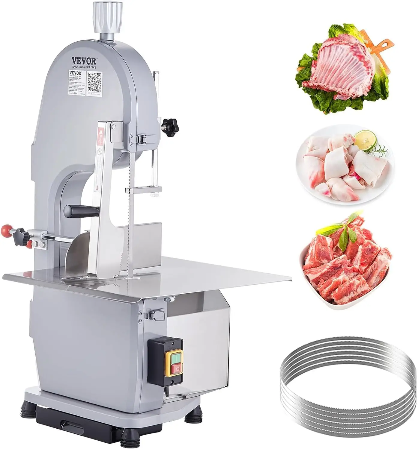 Commercial Electric Meat Bandsaw, 1500W Stainless Steel Countertop Bone Sawing Machine, Workbeach 19.3