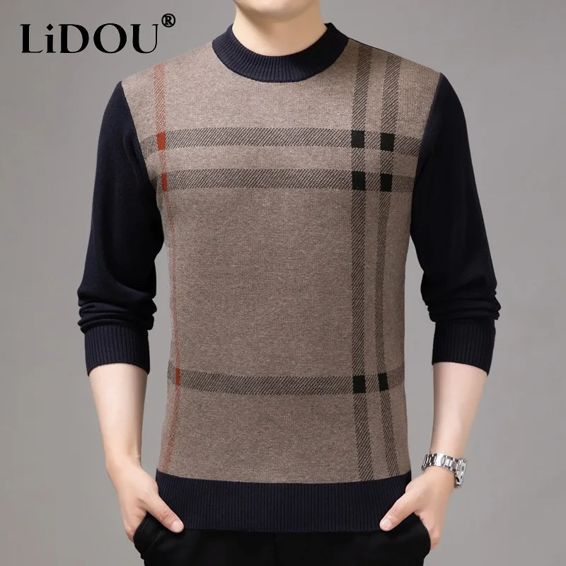 2023 Autumn Winter New Solid Color Fashion Round Neck Sweater Man High Street Casual Loose Long Sleeve Thicken Y2K Pullovers