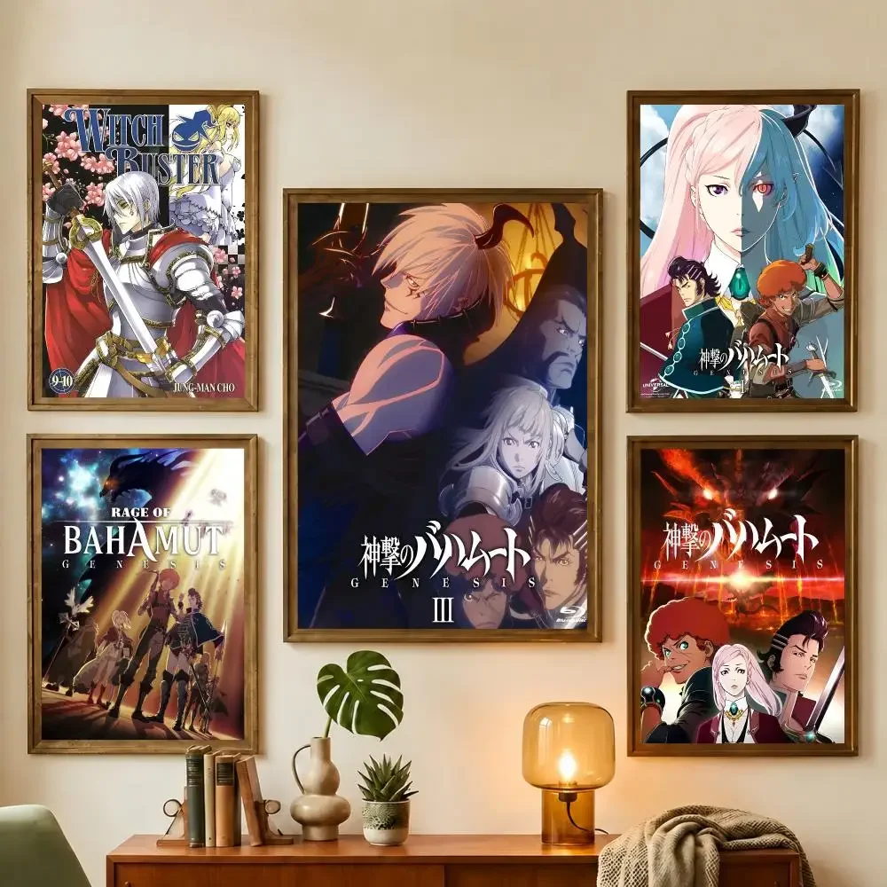W-Wrath of Bahamut VIRGIN SOUL Anime Poster Wall Stickers Self Adhesive Art Decals for Bedroom Living Room Home Decor Mural Gift