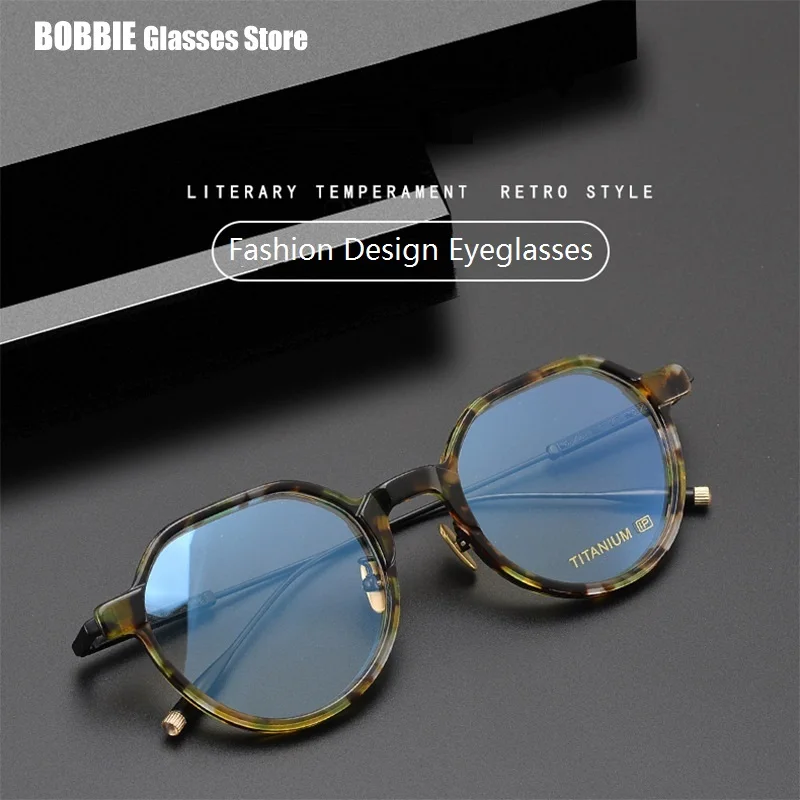 Pure Handmade Polygon Frame Artistic Fashion Acetate Japanese Design Glasses Frames Classic Men Women Eyewear 100% Titanium 2023