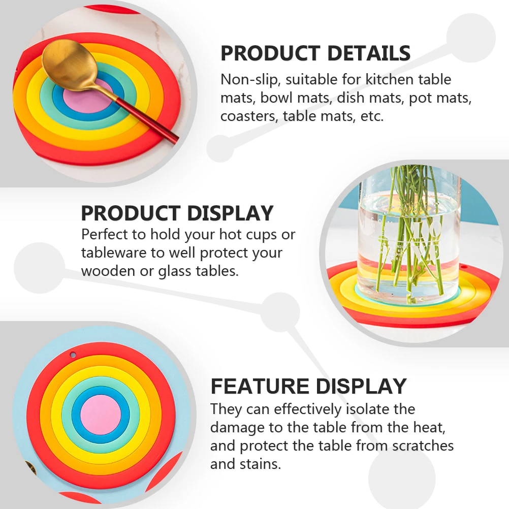 

3pcs Rainbow Heat-Resistant Silicone Coaster Mat Non-Slip Placemat For Tableware Bowl Pot Cups Colorful Dining Insulation Pad