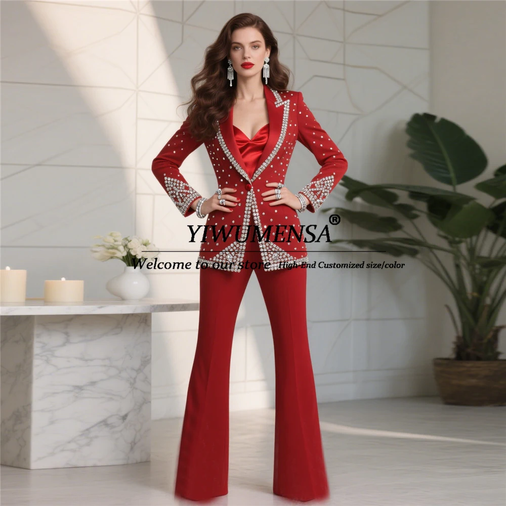 

Beaded Stones Mother Of Bride Dresses Customized trajes de mujer elegante Single Breasted Prom Blazer Pants 2 Pieces Suit Women