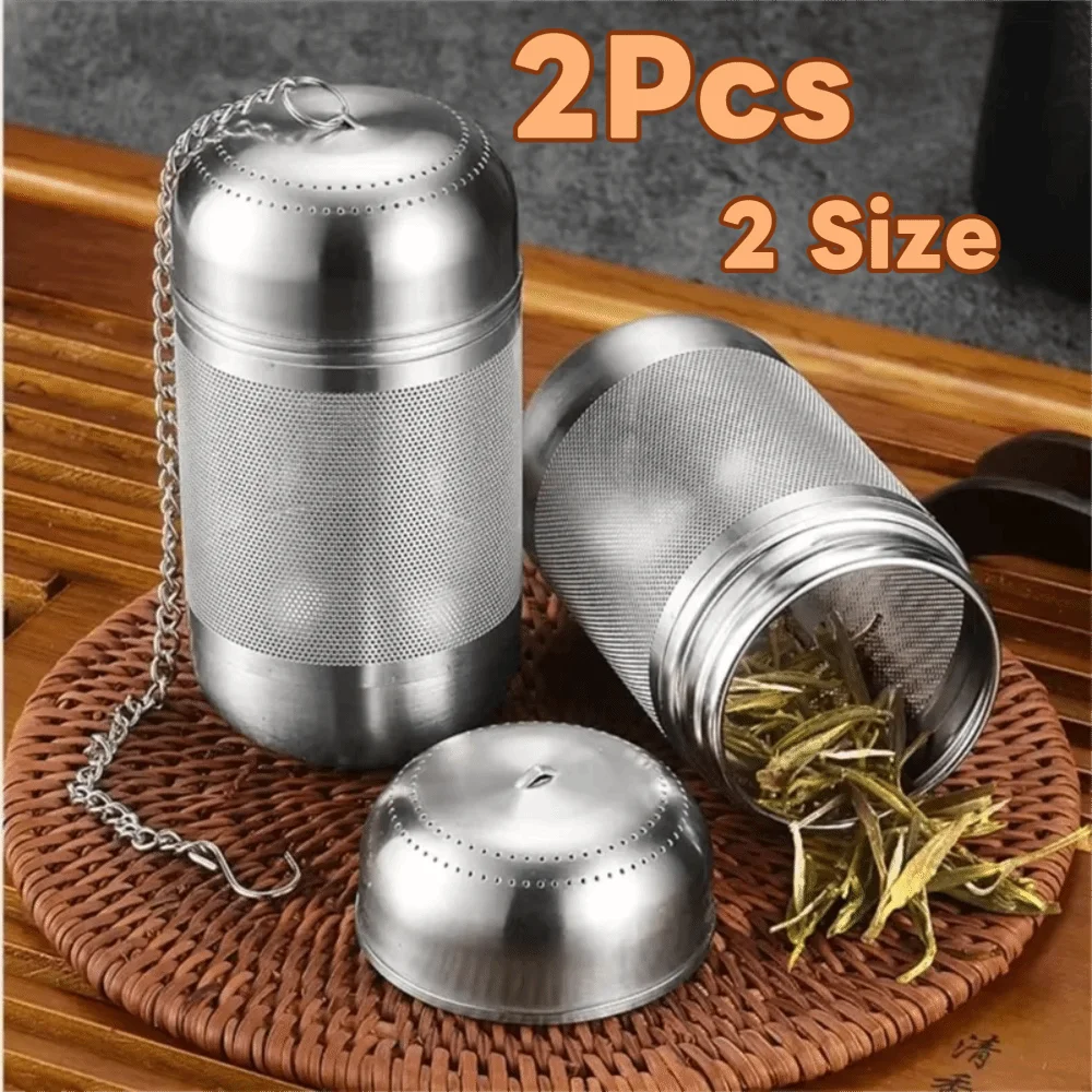 2Pcs Stainless Steel Tea Ball Infuser Loose-leaf Corrosion-resistant Tea Strainers with Chain Hook Rust-proof
