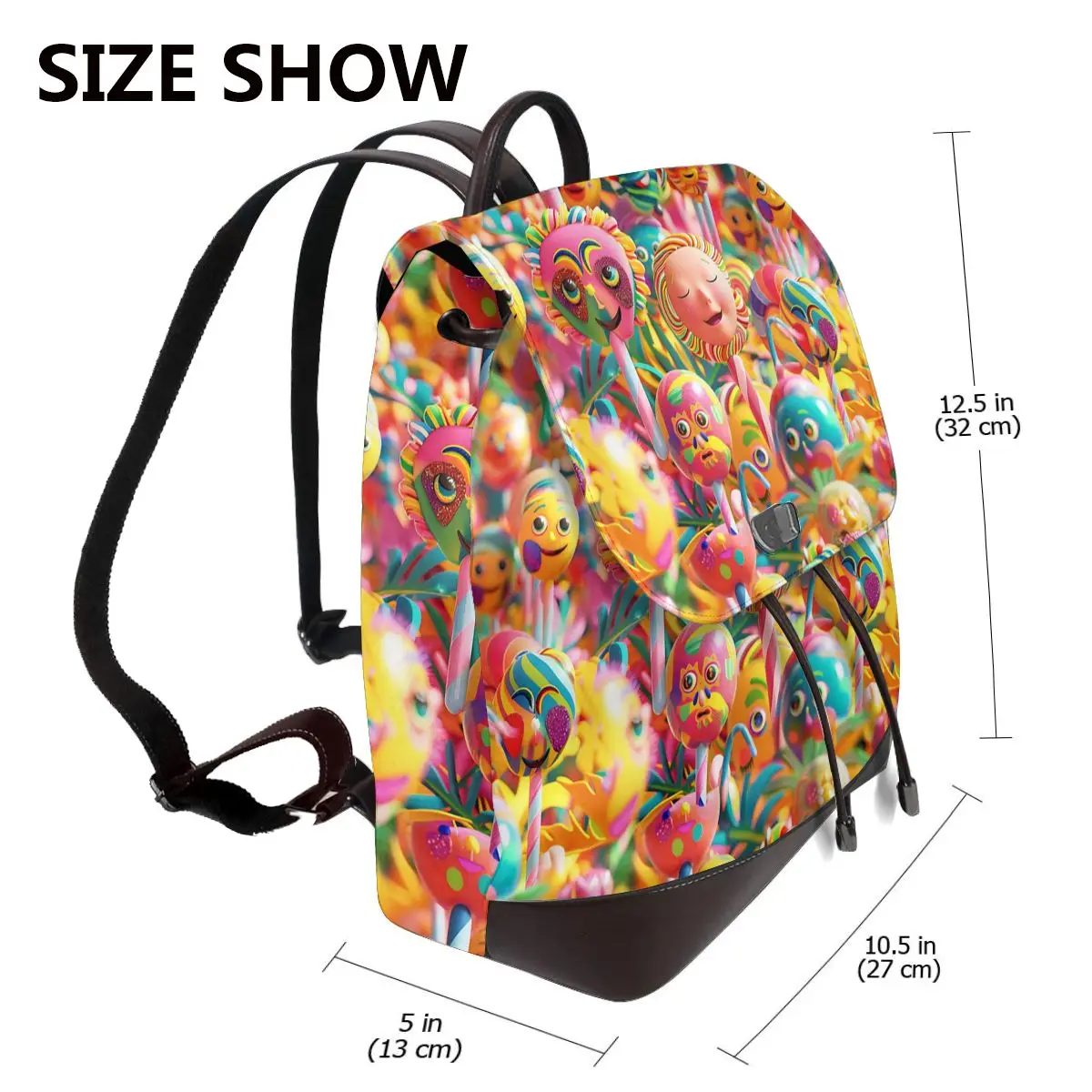 스틱 위의 기발한 얼굴 3D 패턴 새로운 여성용 배낭 디자이너 고품질 가죽 심플 패션 대용량 배낭