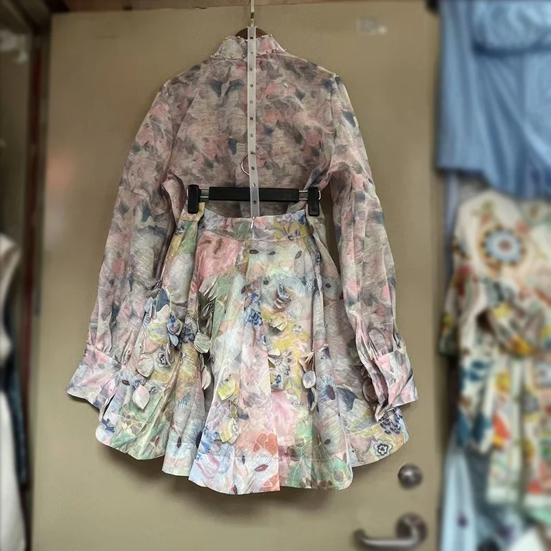 

Beach Vaion Sle Long Sve Printed irt with Umbrella Skirt 2 Piece Set Beautiful Early Spring Aosphere 's C...