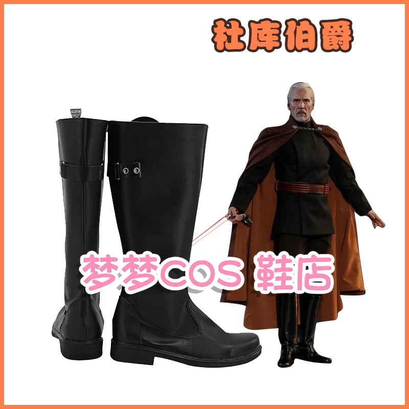 Count Dooku Cosplay Shoes Boots for Adult Men Black PU Leather Boots Halloween Carnival Costumes Accessories Custom Made