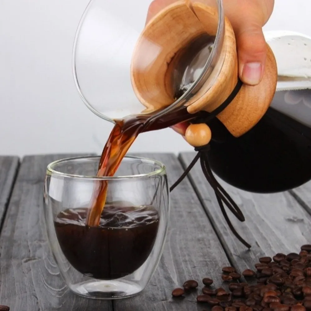 

Кофейник из нержавеющей стали с фильтрующей сеткой, деревянная ручка, чайник, стеклянный, устойчивый к высоким температурам чайник, кухонный