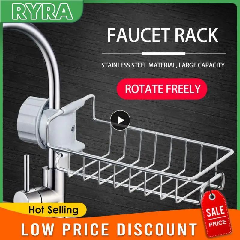 Drain Basket Easy To Store Hollow Design Faucet Rack Large Capacity Design Screw Embedded Faucet Stainless Steel Rack Shelves