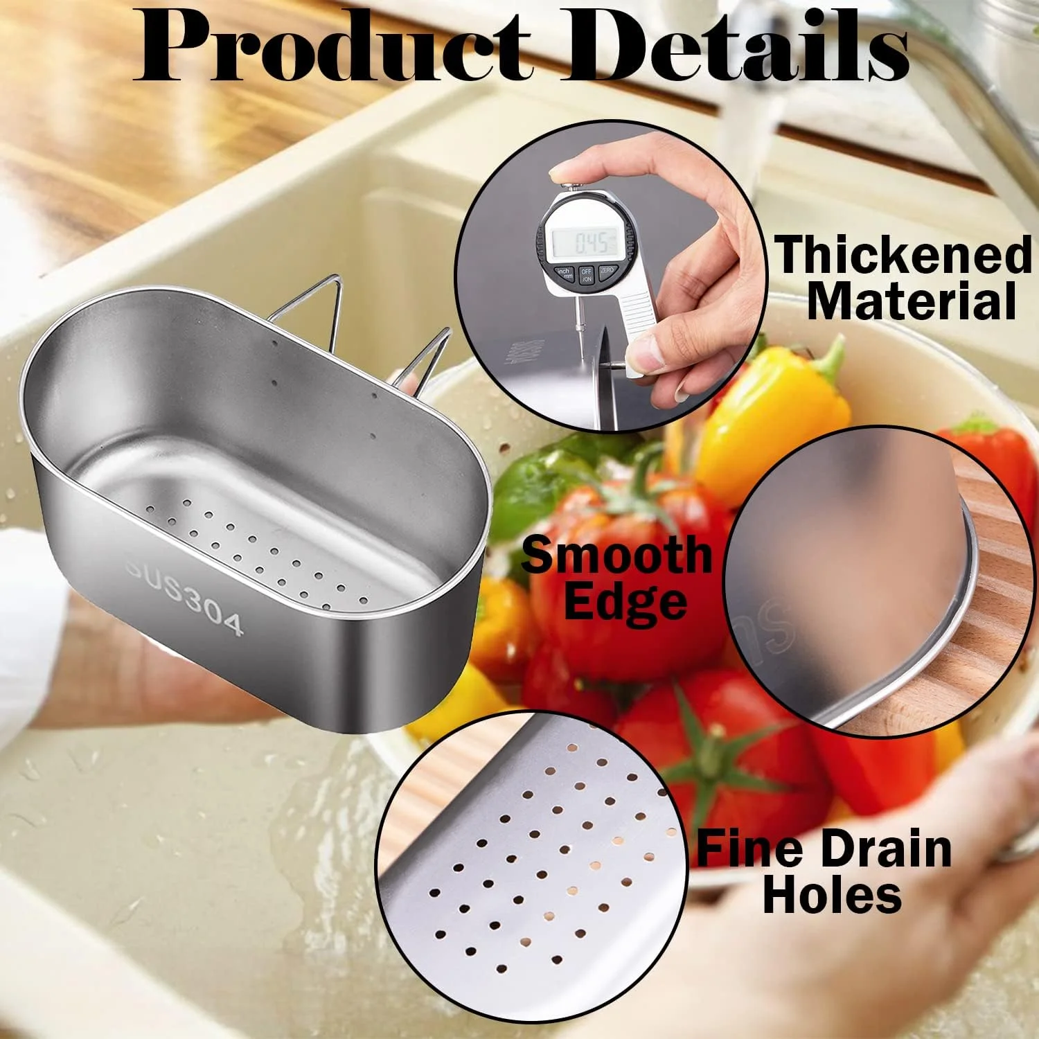 

Stainless Steel Sink Drain Filter Basket Kitchen Food Waste Catcher Vegetable Fruit Colander Residue Hanging Water Filter Basket