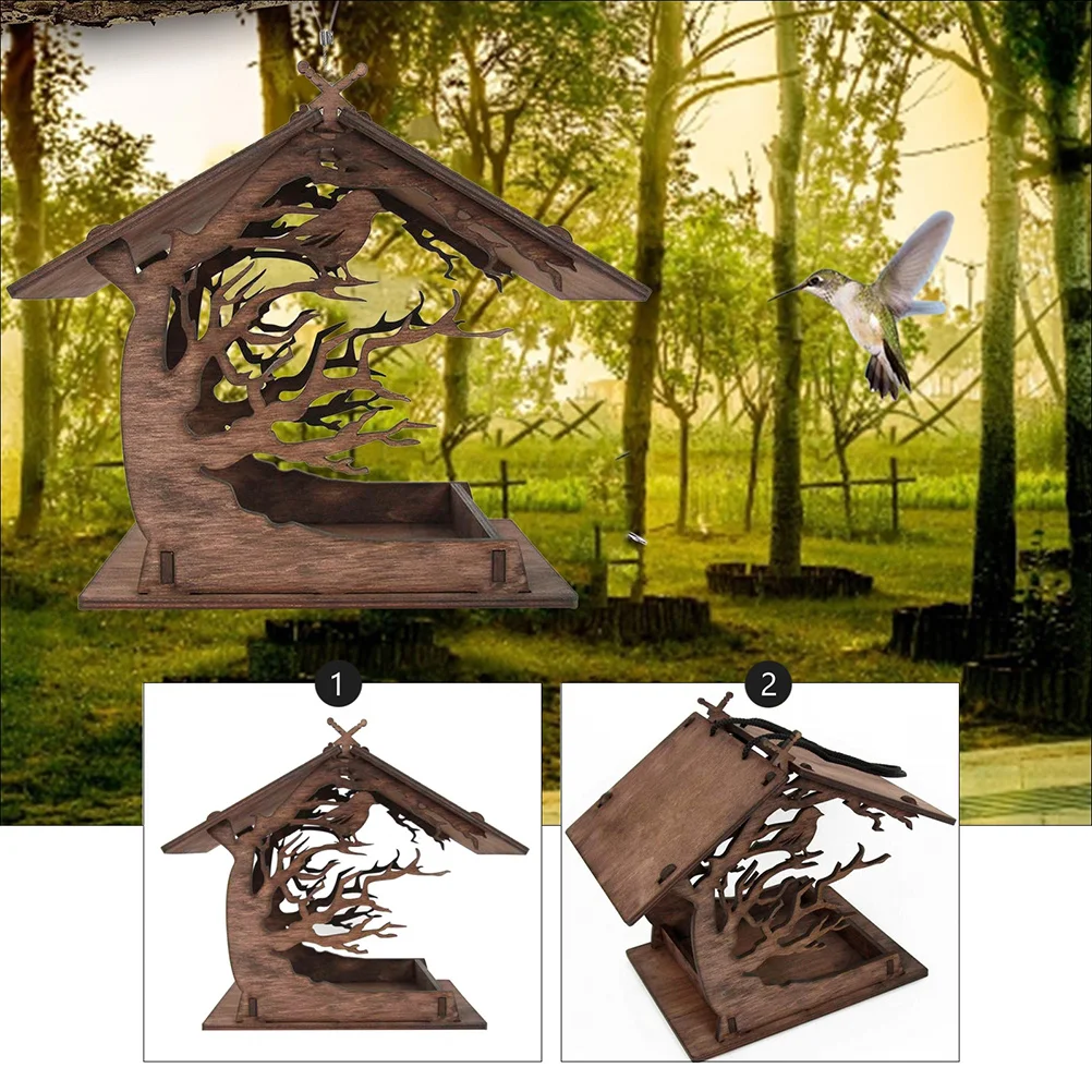 

DIY Assembling Bird Feeder Garden Hanging Wood Bird Feeder Food Holder Art Work Nest Birds Food Holder