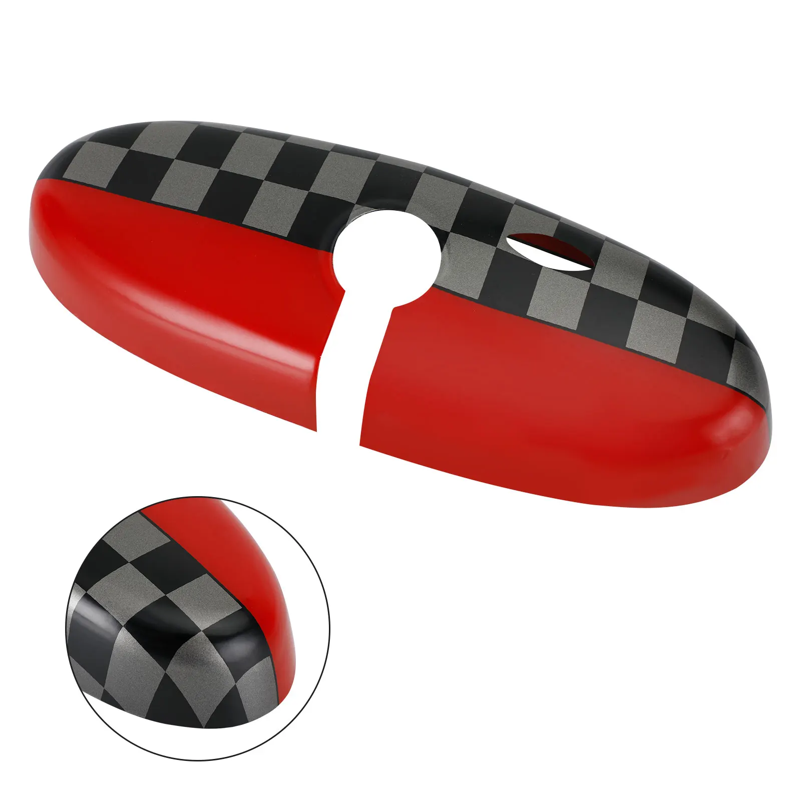 Black/Grey Checkered Red Rear View Mirror Cover For BMW MINI Cooper R55 R56 R57