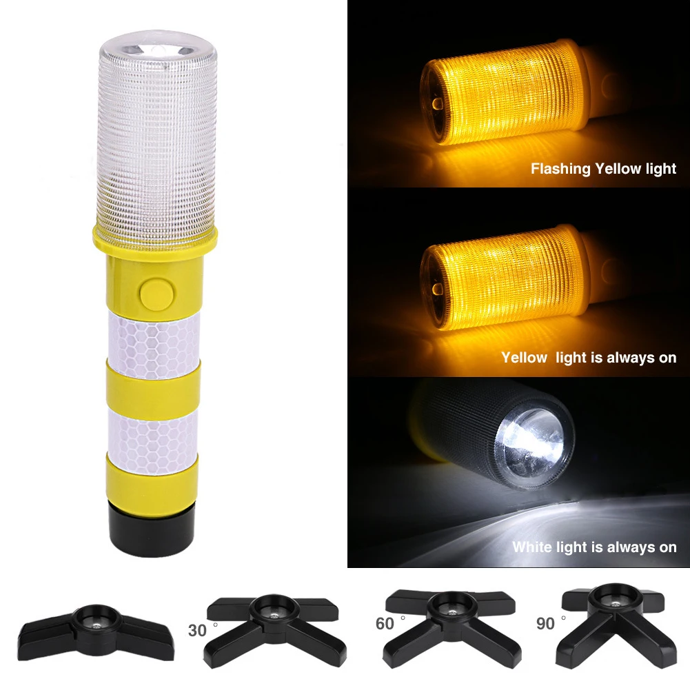 2 Pcs LED Emergency Flares 3 Lighting Modes Solid Storage Case Detachable Stand Traffic Lights For Camping Car Warning