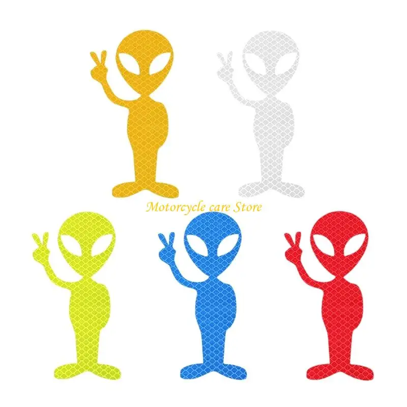 

U75F High Reflective Stickers Universal Car Motorbike Scooter Decorative Accessory Alien Sticker Decoration Sticker 5pcs