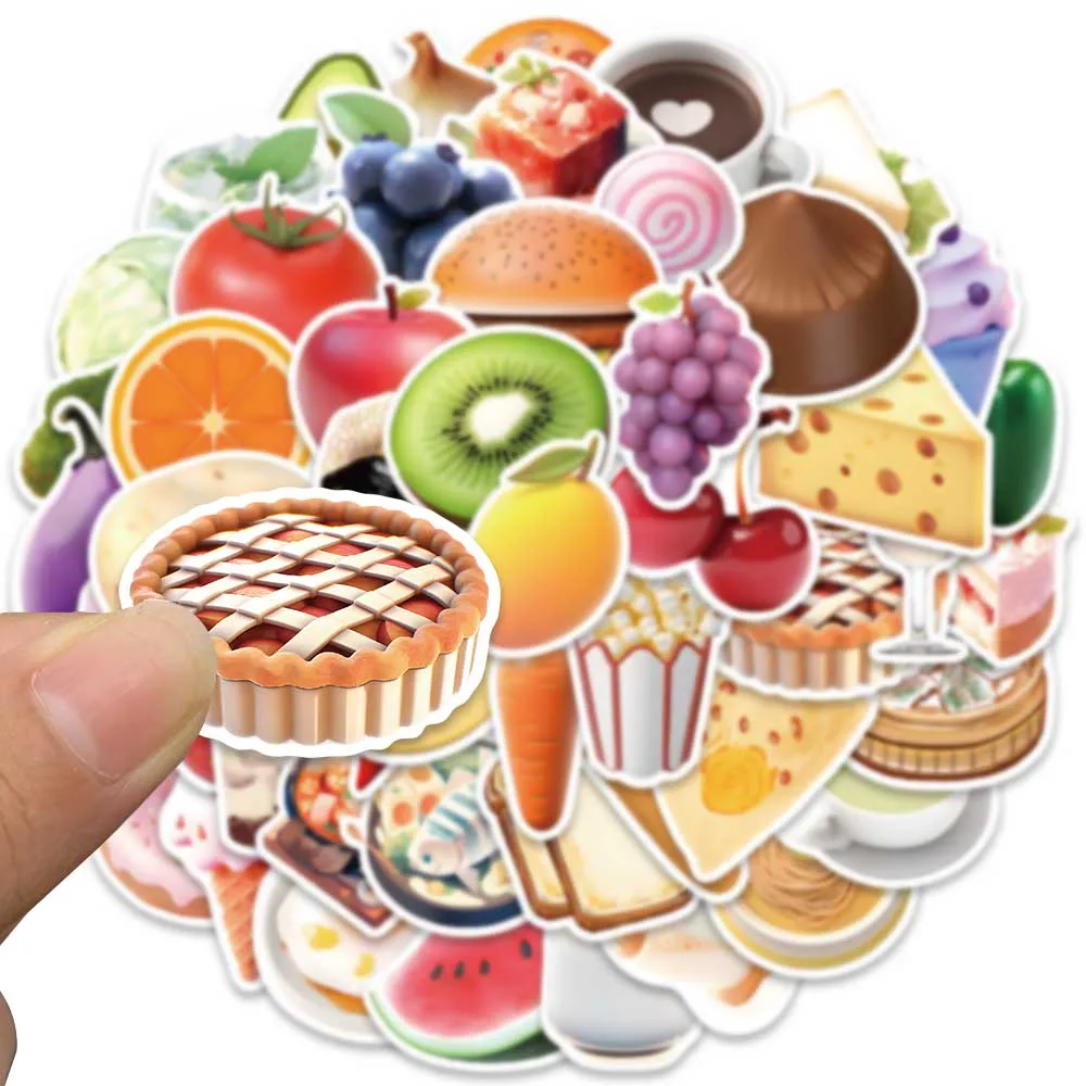 50pcs Vinyl Laptop Decals Cute Cartoon Food Stickers For Luggage Guitar Notebook Phone Bicycle Car Waterproof Graffiti