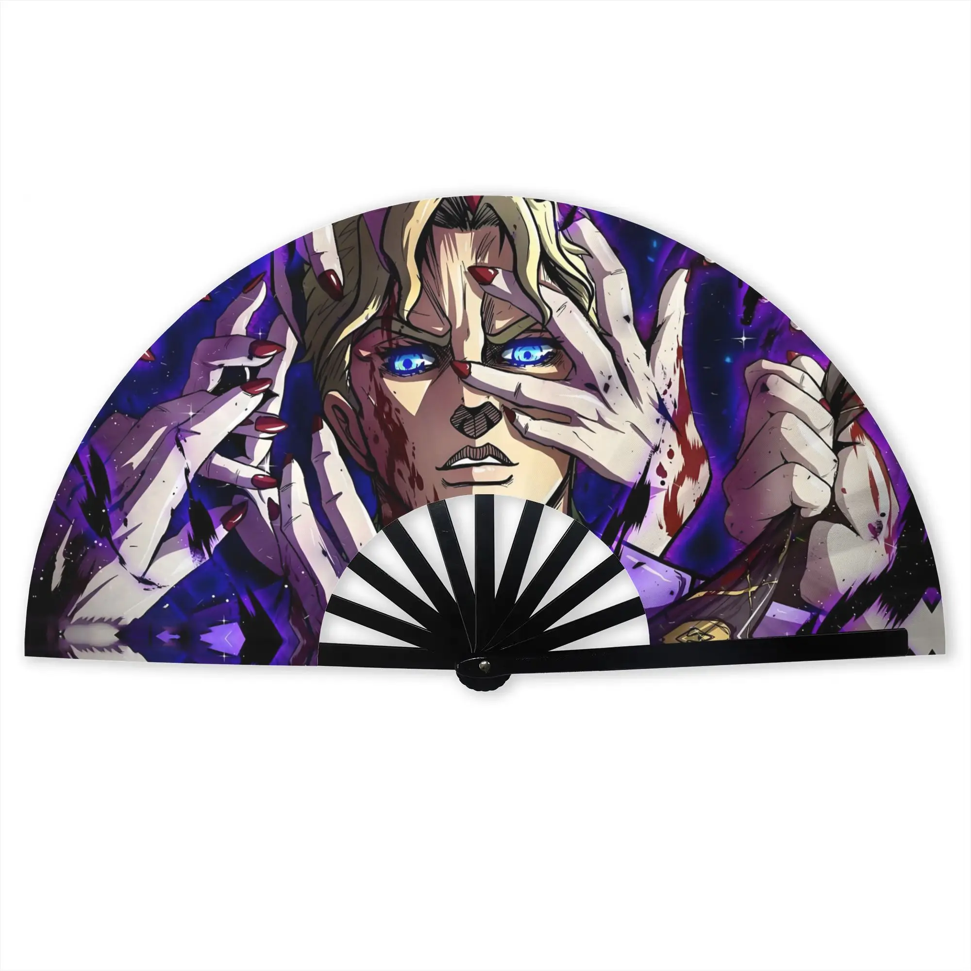 Kira Yoshikage  Stylish Hand Fan  Men JoJo's Bizarre Adventure Printed Polyester Fan Vintage For Sports Events Gift