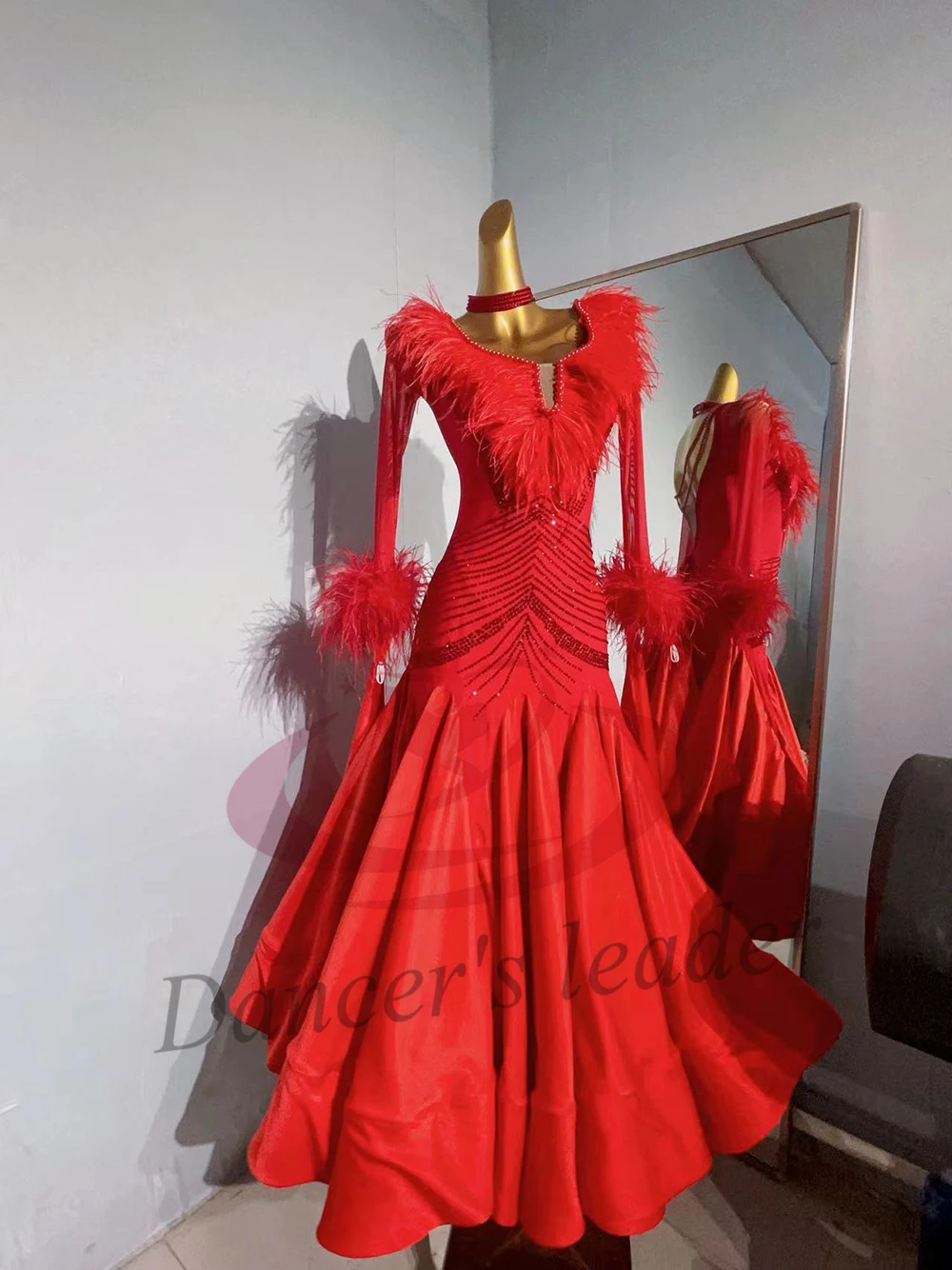 

Костюм для латинских танцев AB Stone для женщин, взрослых и детей, элитная современная юбка с пышным воротником по индивидуальному заказу, платье для выступлений самбы