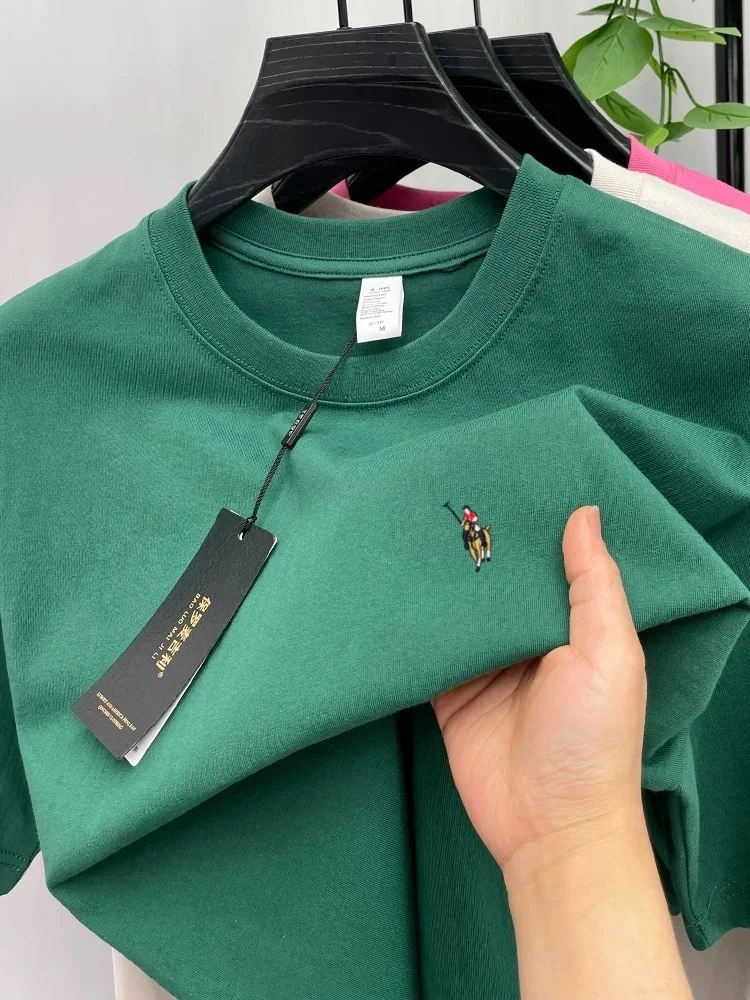 High quality luxury 100% pure cotton short sleeve T-shirt mens summer brand golf pony embroidery designcasual new round neck top