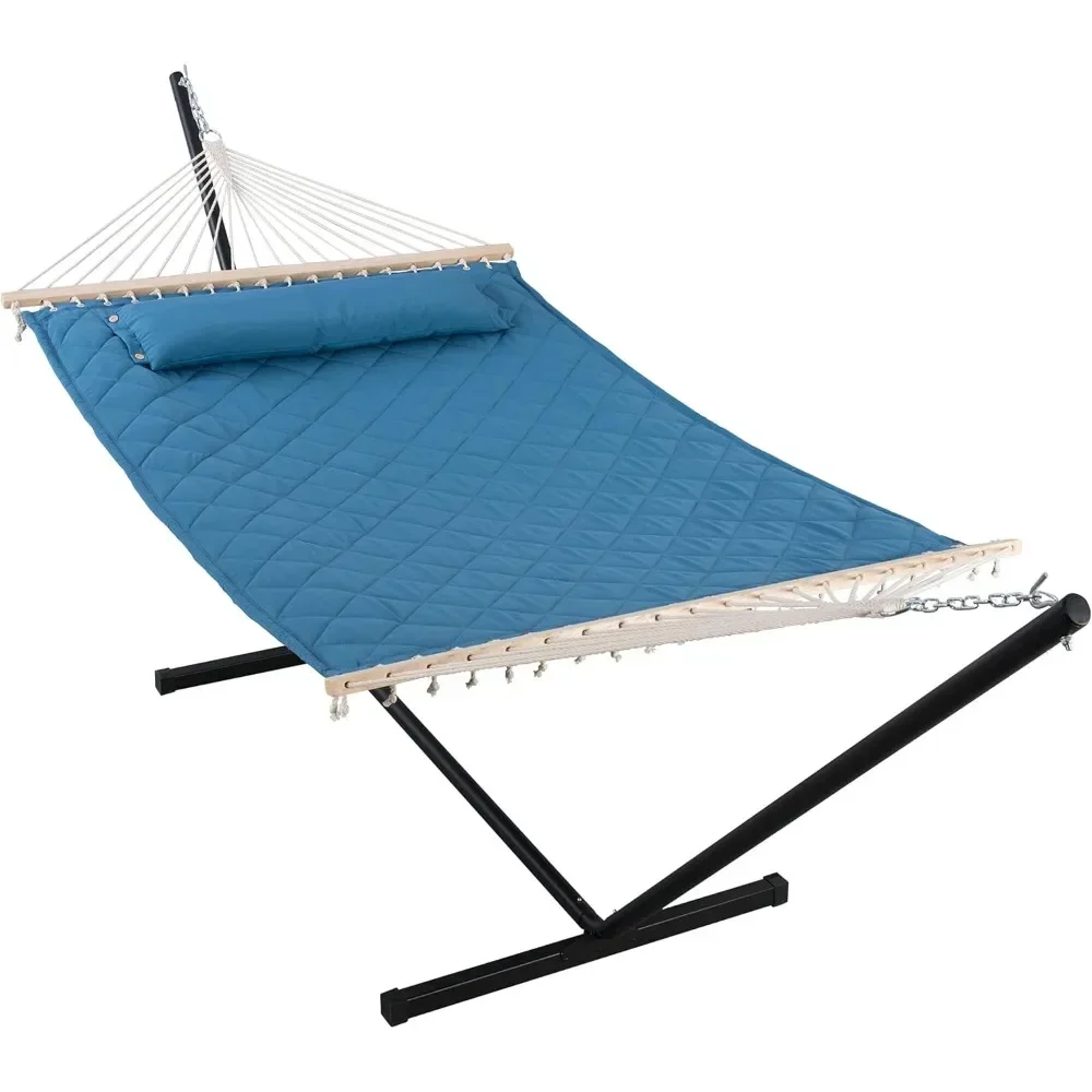 

Double Hammock with 12 Feet Heavy Duty Steel Stand Combo, 2 Person Quilted Hammock with Stand for Outside, 450 LBS Weight