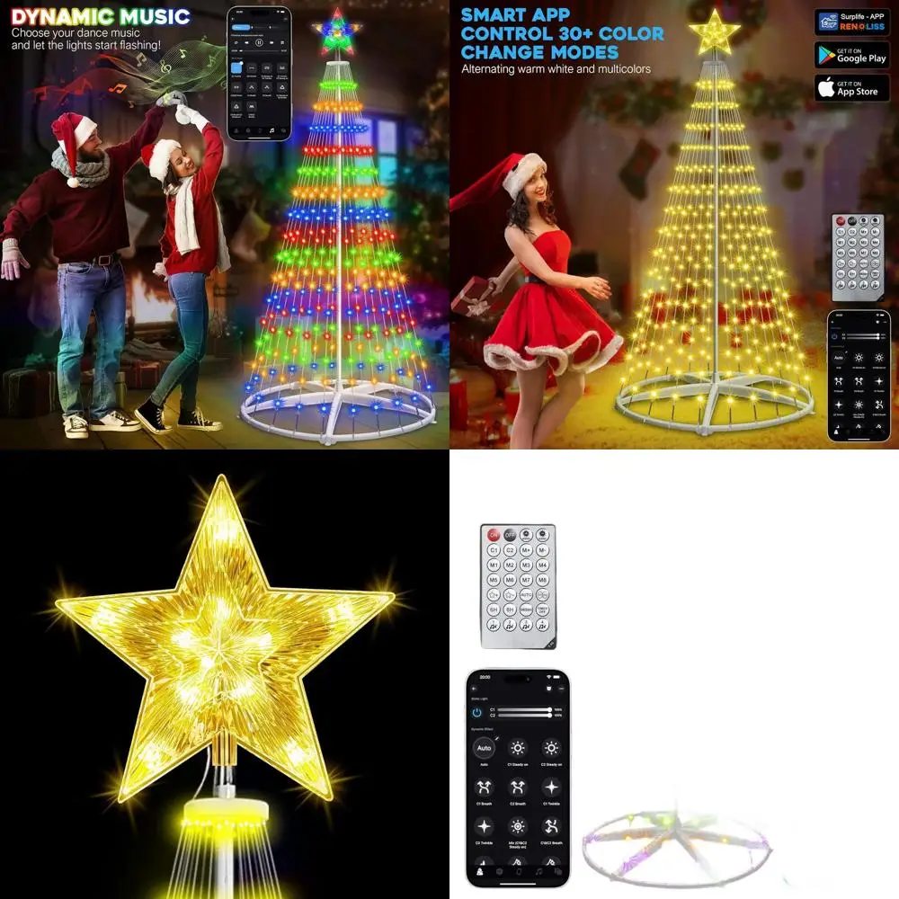 

7.5ft 411 LED Color-Changing Christmas Cone Tree with App & Remote Control, Music Sync, Suitable for Indoor & Outdoor Use (White